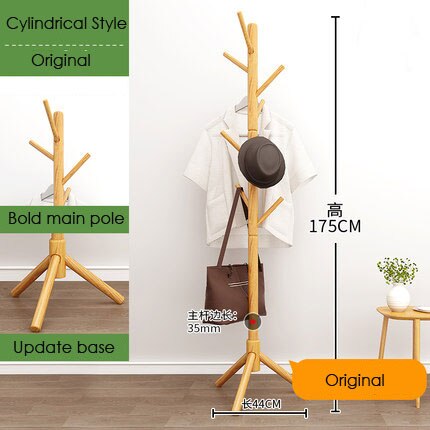 Original fyrretræ bøjle gulvstående klædestativ tøj bøjle stå gulv multifunktions rack soveværelse opbevaring organisator: Cylindrisk original
