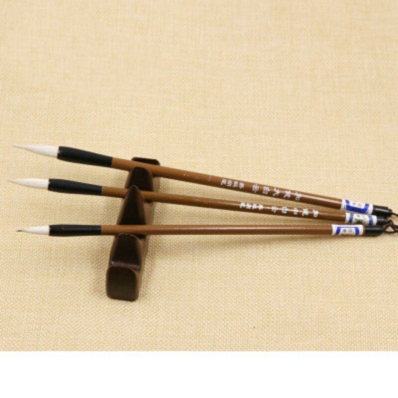 Juego de pinceles de bambú para escritura, Set de 3 unidades de pinceles chinos tradicionales para caligrafía, práctica de pintura, Penholder, suministros de pintura china: White brush