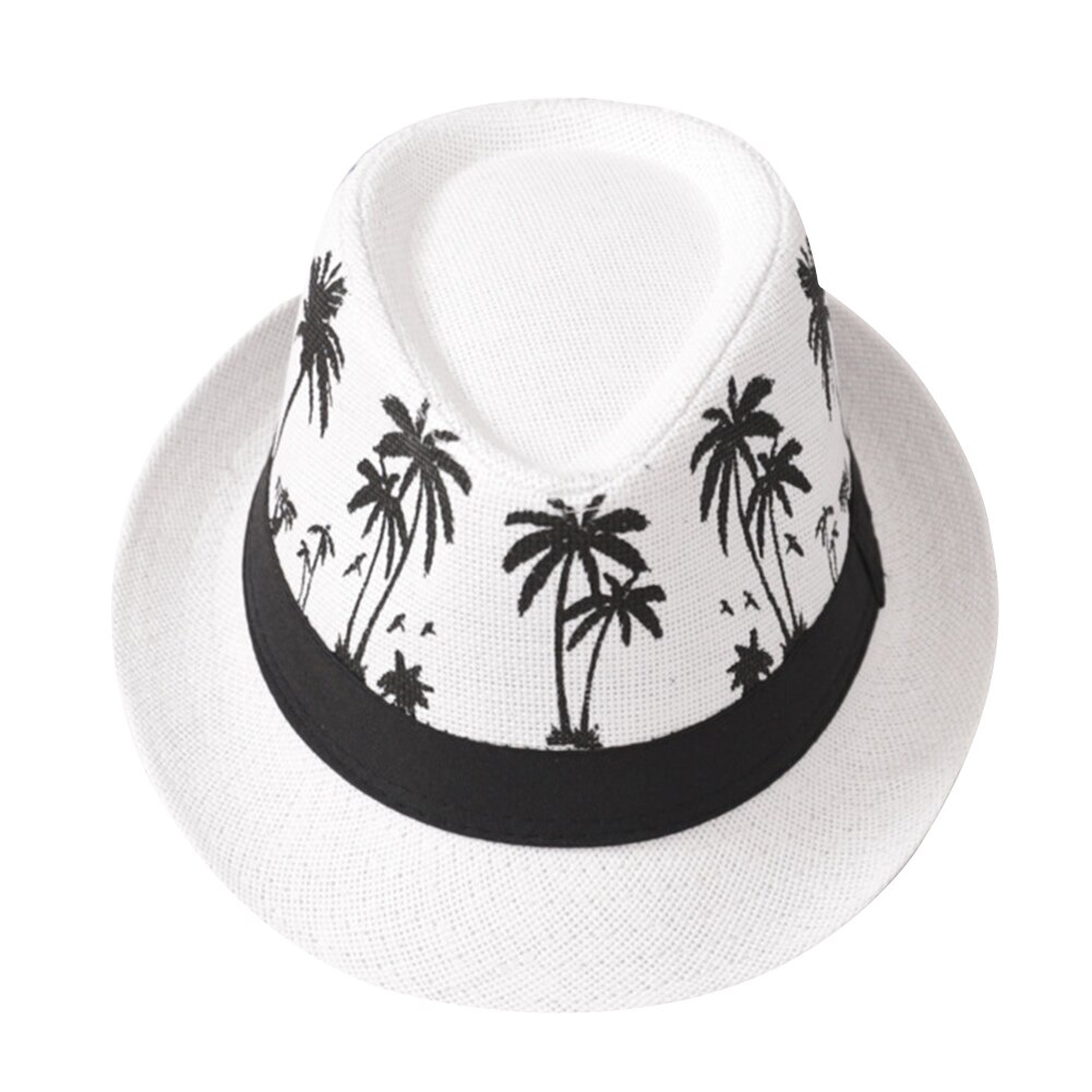 Summer Sun Protection Sombrero Beach Casual Travel Men Sun Hat Wide Brim Trilby Straw Panama Fedora Caps: White