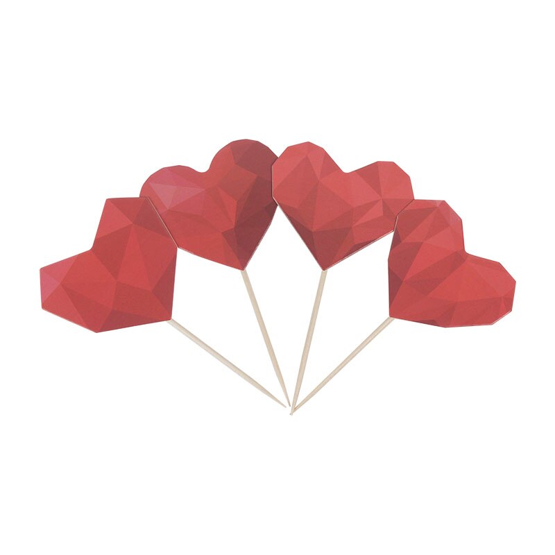 12 Stuks Rood Hart Bruidstaart Toppers 3D Hart Cupcake Topper Voor Verjaardag Valentijnsdag Party Liefde taart Decoratie