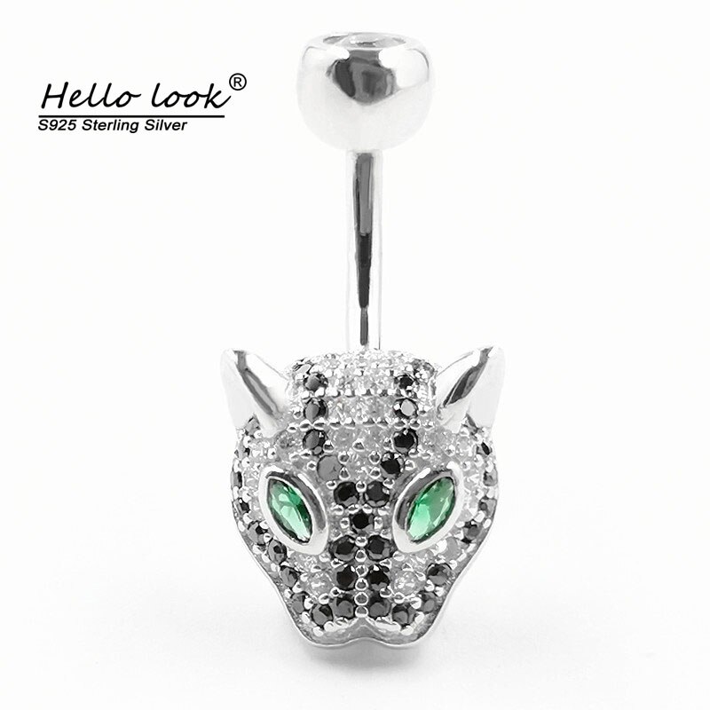 HelloLook 925 Sterling Silber Leopard Kopf Körper Schmuck Bauchnabel Ring Verhindern Allergie Nickel Freies Körper durchbohren: 8mm