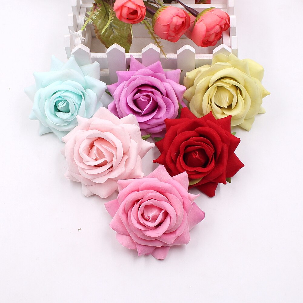 3pcs 8cm silk rose flower head artificial flower wedding decoration flowers DIY wreath clip art hand flower