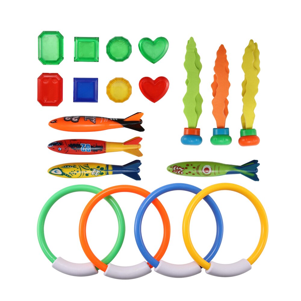 19 Pcs Duiken Spel Speelgoed Set Ringen Schatten Dive Onderwater Zwembad Voor Kids Zomer Torpedo Raket Gooien Piscina: 19 Pcs