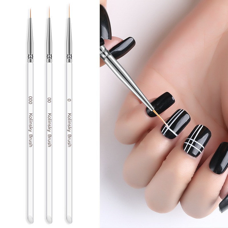 3 stk/sæt 7/9/11mm nail art gradient krystal maleri tegning pen linjer striber børste blomst nail art manicure værktøjer