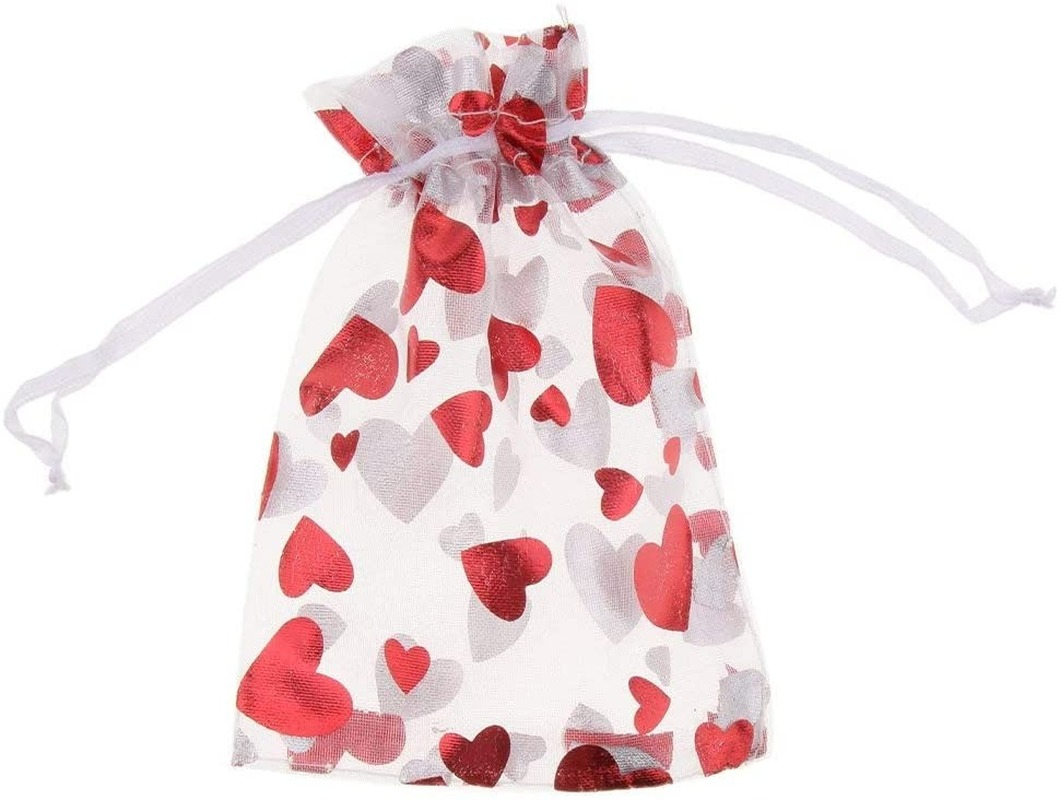 50pcs Love Heart Bags Valentines Day Candy Bag Goodies Packaging Organza Wedding Birthday Party Favors Decoration