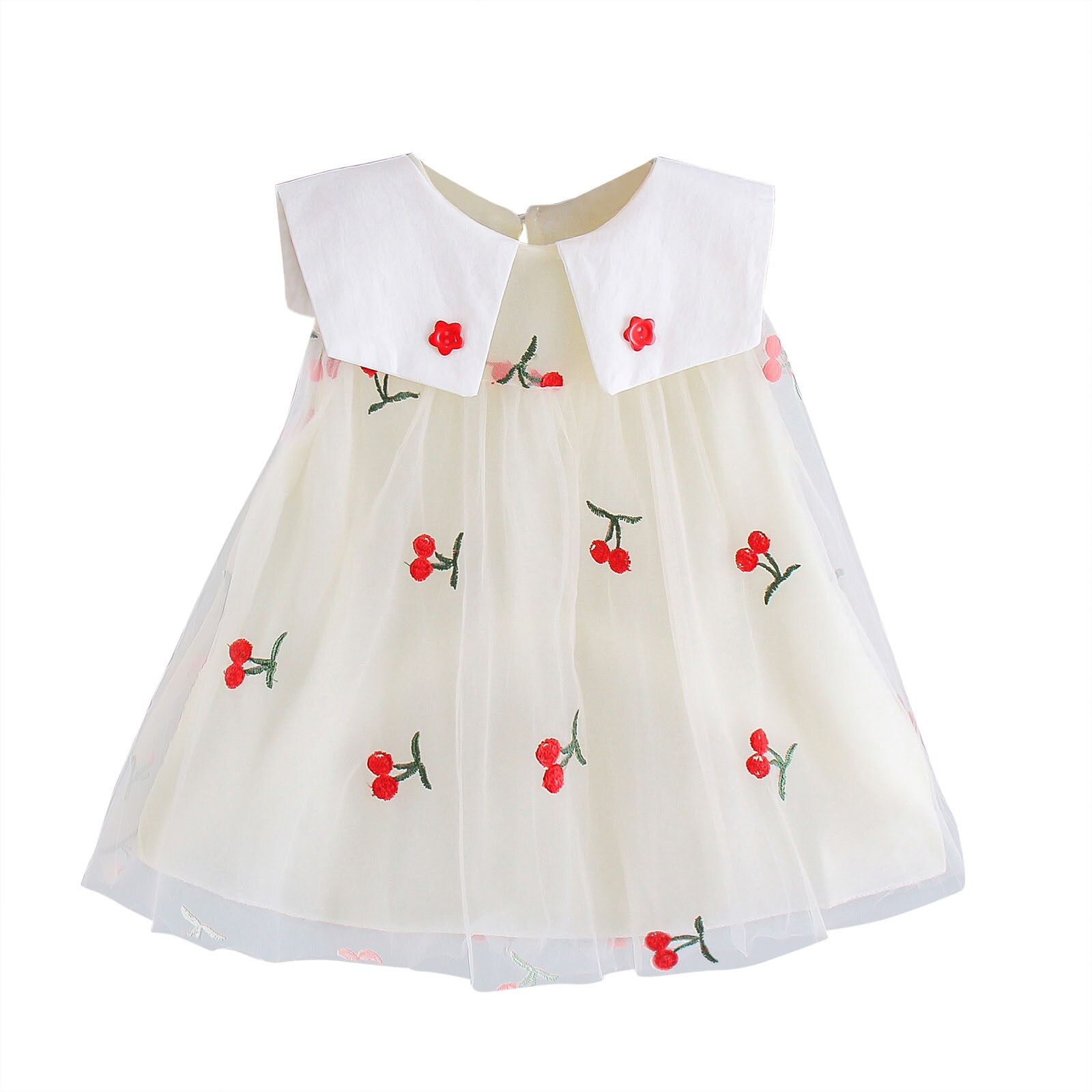 Pasgeboren Meisje Prinses Jurk Zomer Baby Mouwloze Fruit Borduren Tulle Bloemen Jurk Kleding 6M-3T Baby Kawaii party Dress: Beige / 2-3 Years