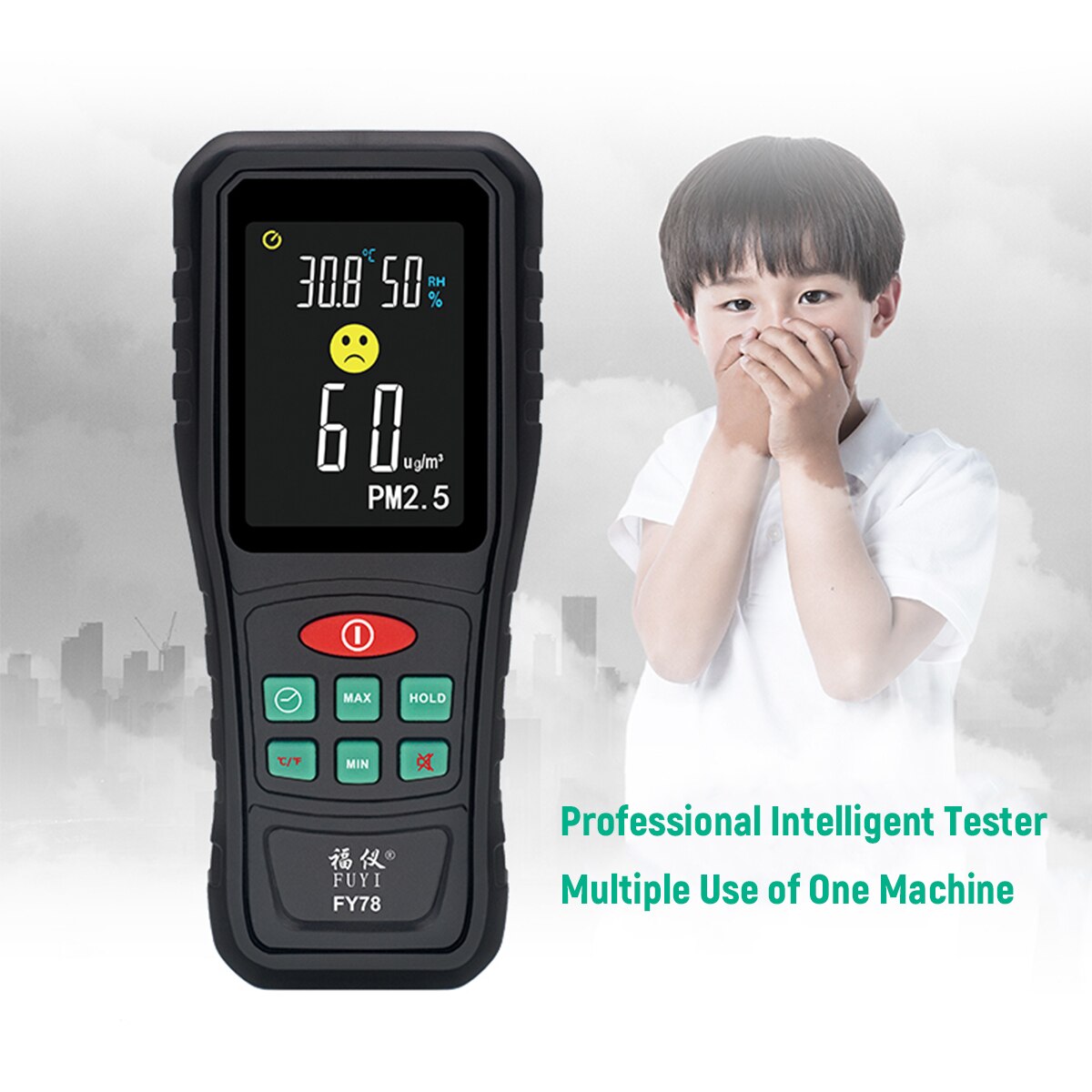 PM2.5 Temperature Humidity Air Tester Portable PM2.5 Environmental Detector Haze Particle Monitor Black FY78