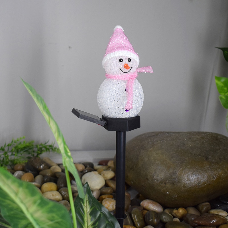 Luz Solar de exterior para jardín hermoso hombre de nieve, lámpara de paisaje nocturno, decoración de jardín para Navidad, serie de dibujos animados, de vacaciones para niños: Pink Snowman