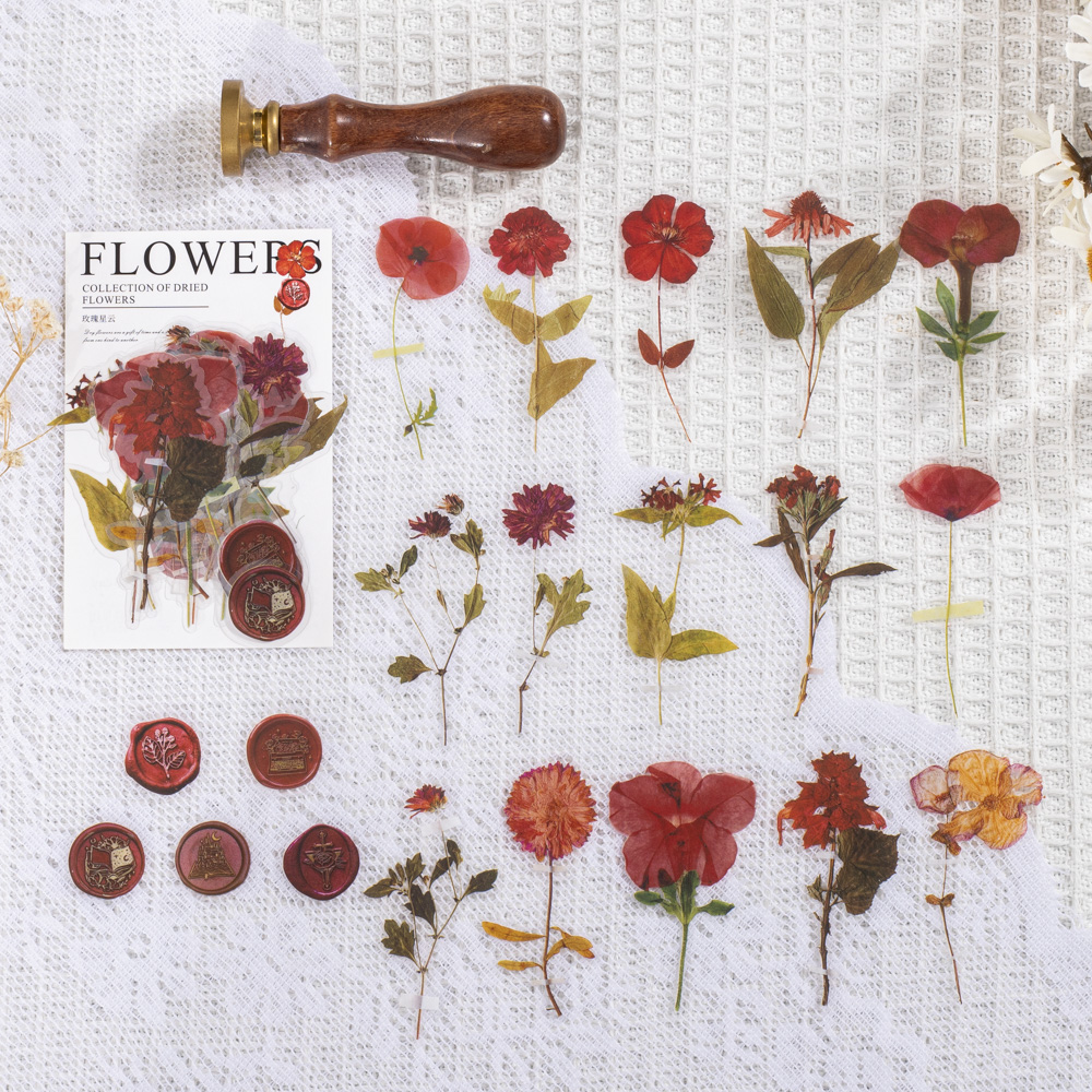 40 pcs/pack Vintage Dried flower Leaf specimen Stickers aesthetic Creativity Decor Junk Journal Scrapbooking Material Supplies: Dark Khaki