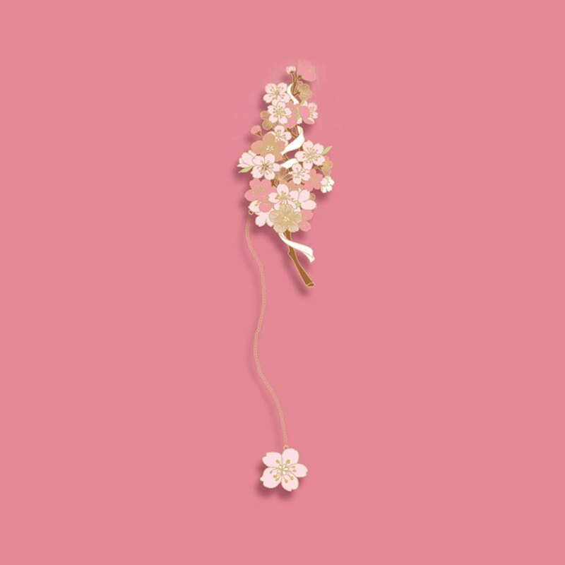 Marcapáginas de flores de tulipán y lirio de cereza de Metal con cadena colgante, divisor de página de libro para amante de libros, de Acción de Gracias de cumpleaños para niña: A