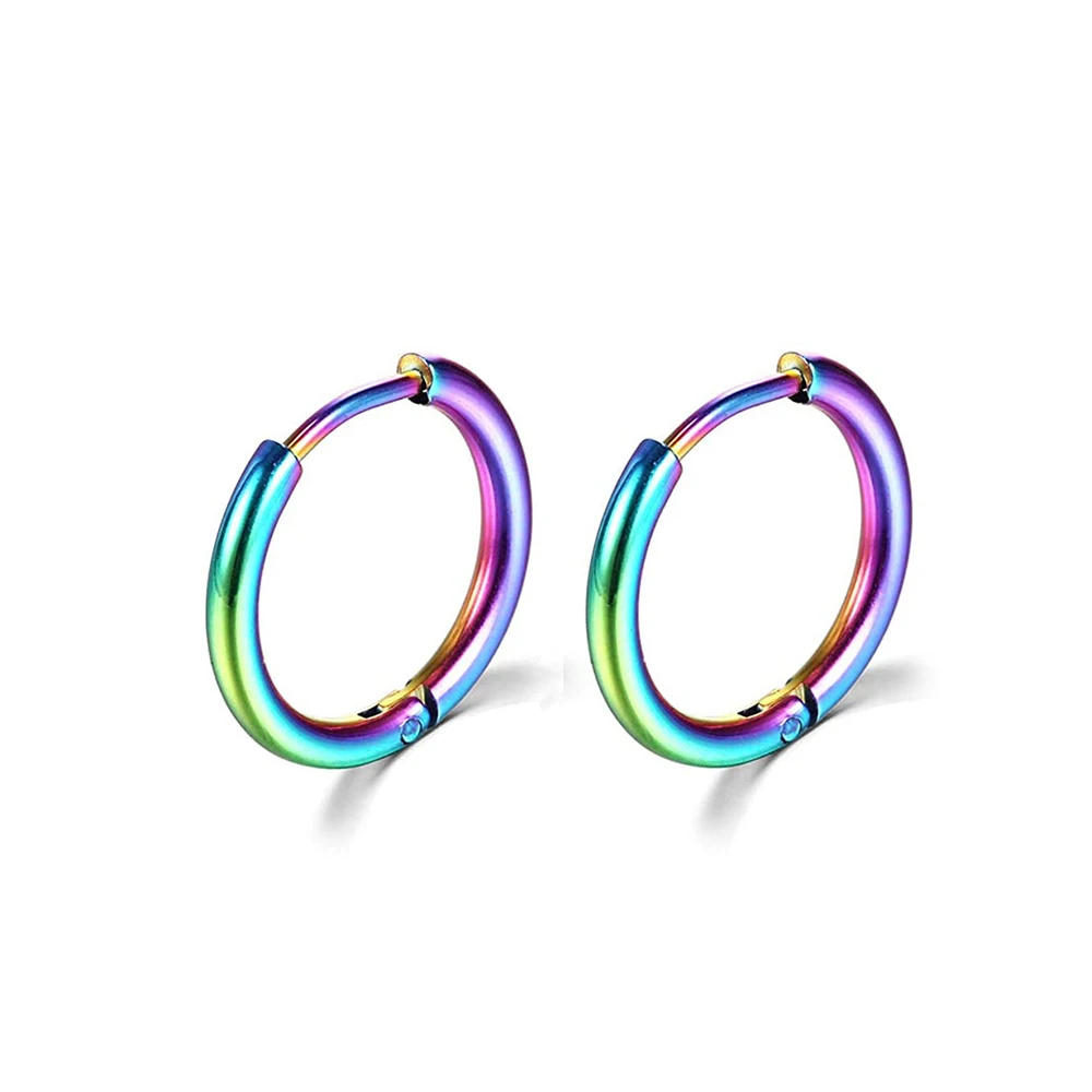 Pendientes de aro pequeños para Mujer y hombre, aretes redondos de acero inoxidable, Color dorado y plateado, antialérgico, 2 uds.: Blanco / PLATEADO