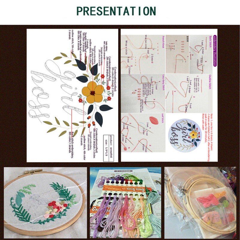 DIY Handmade Embroidery Starter Kit With Bamboo Embroidery Hoop Chinese Style Su Xiu Fairy Flower Pattern Cross Stitch Kit
