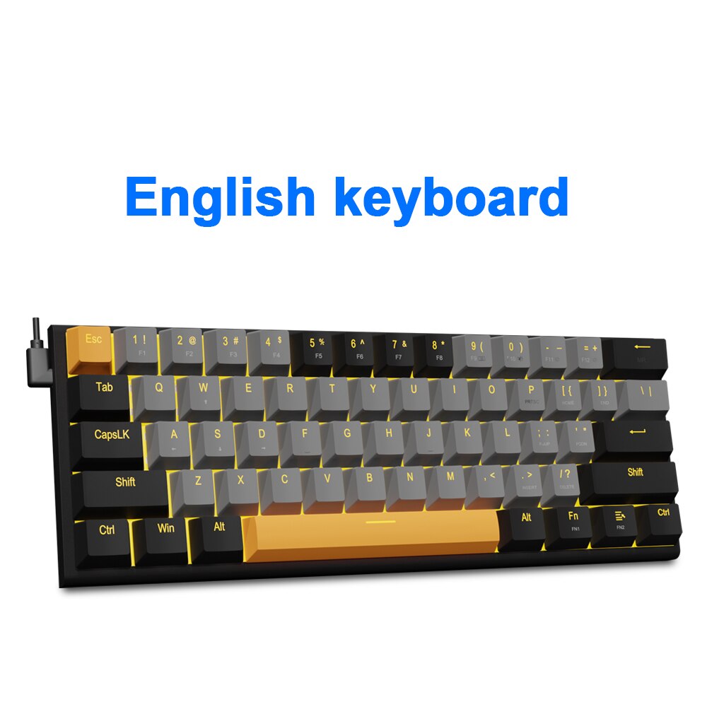 E-YOOO-Z11 Teclado mecânico com fio USB, interruptor vermelho, 61 teclas gamer, russo, brasileiro, português, computador, PC, laptop: Peltre