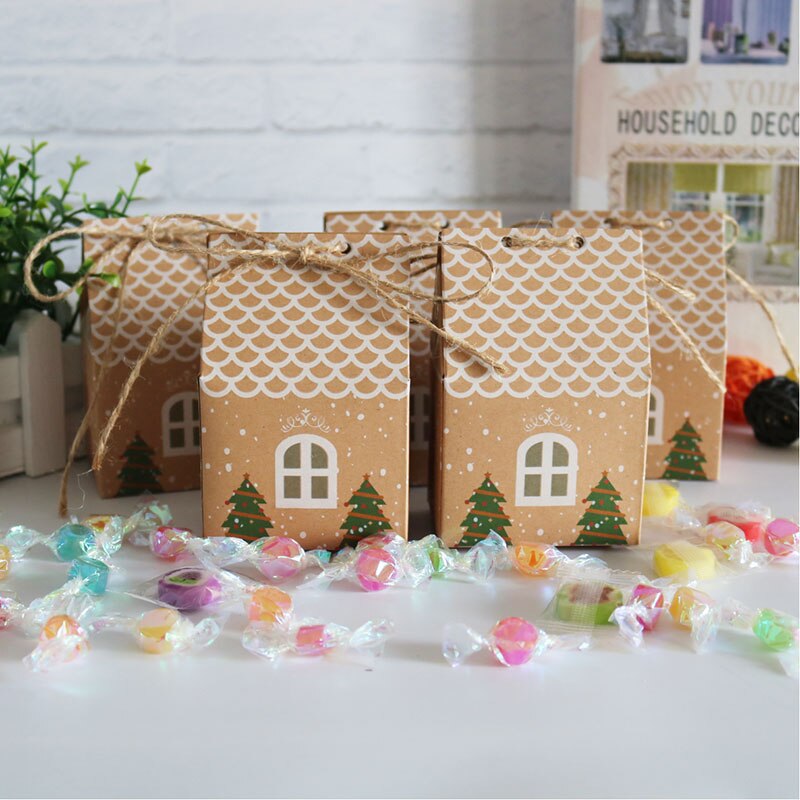20/50 stk husformet julebokspose kraftpapir slik slik glædelig jul pudeæske emballage boligindretning