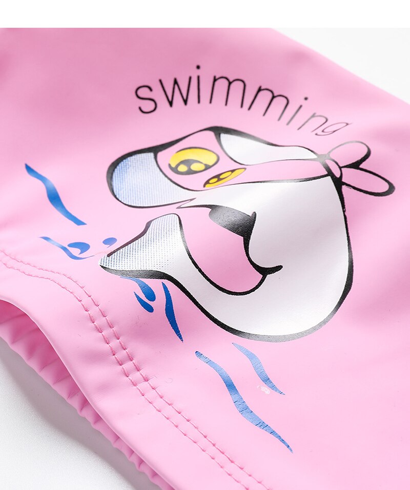 Children's Swimming Cap PU Cartoon Print Boys and Girls Swimming Elastic Hat Swimming Pool Cap Ear Protection Children Cap