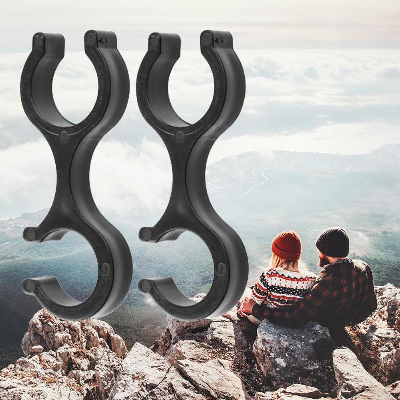 Portable Trekking Pole Walking Stick 8 Shaped Clip Clamp Accessory Black