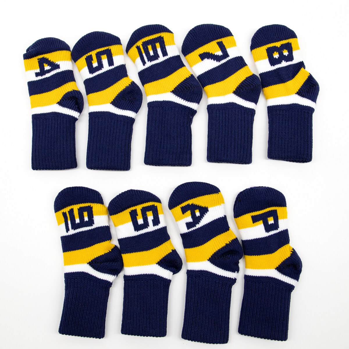 9Pcs Knitted Golf Headcover Covers Club Iron Golf Irons Head Covers Knit Long-neck Sock Style Golf Headcovers Washable: yellow blue