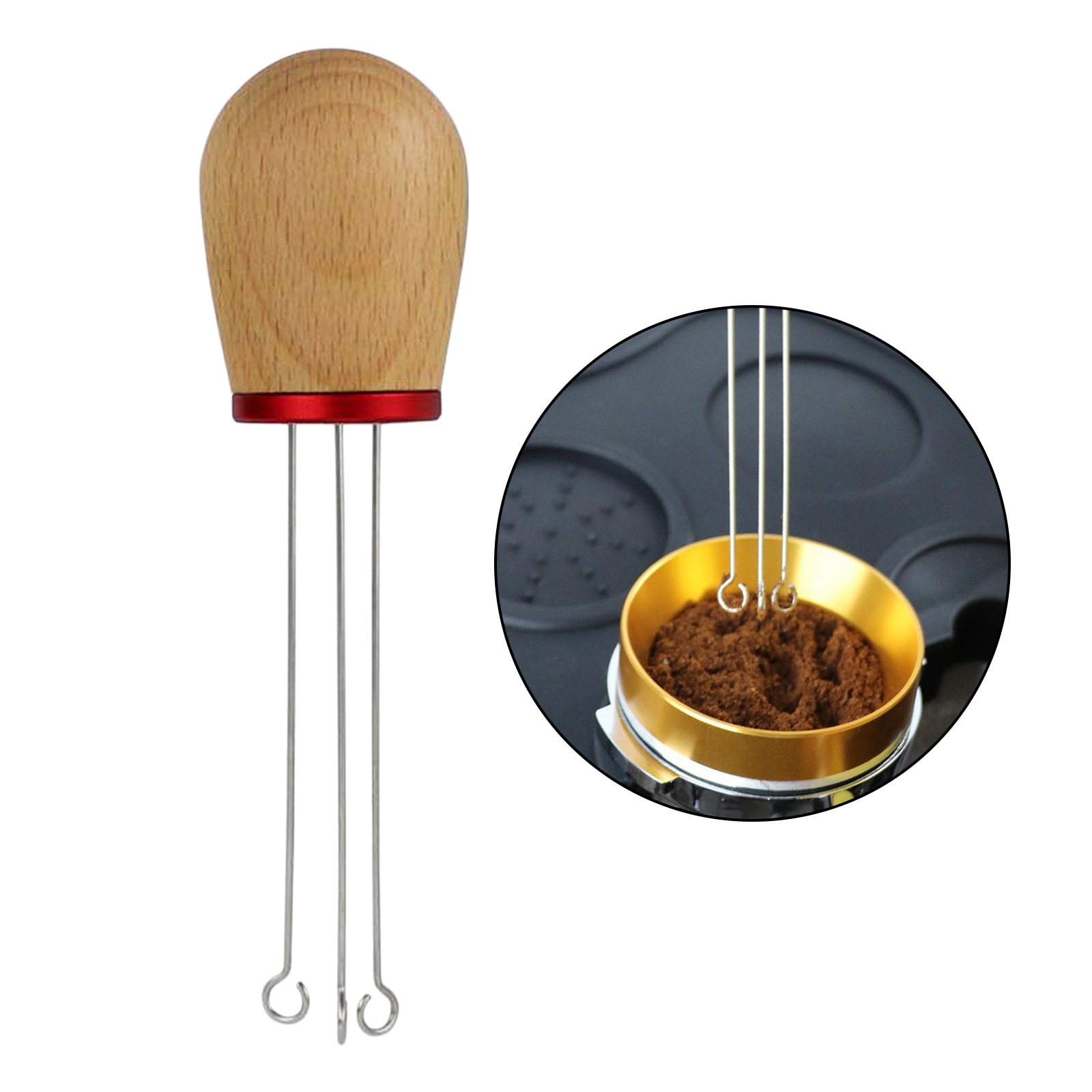 Massief Houten Handvat Espresso Koffie Tamper Roeren Naald Distributeur Espresso Maker Tool Hand Stampers Espresso Sabotage Naald