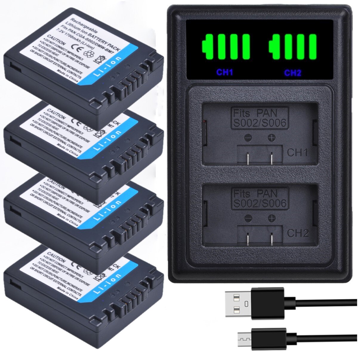 CGA-S002E CGA-S002 DMW-BM7 Battery and Charger for Panasonic CGA S002E S002, Lumix DMC FZ10 FZ20 FZ1 FZ2 FZ3 FZ4 FZ5 FZ15: Charger and 4Battery