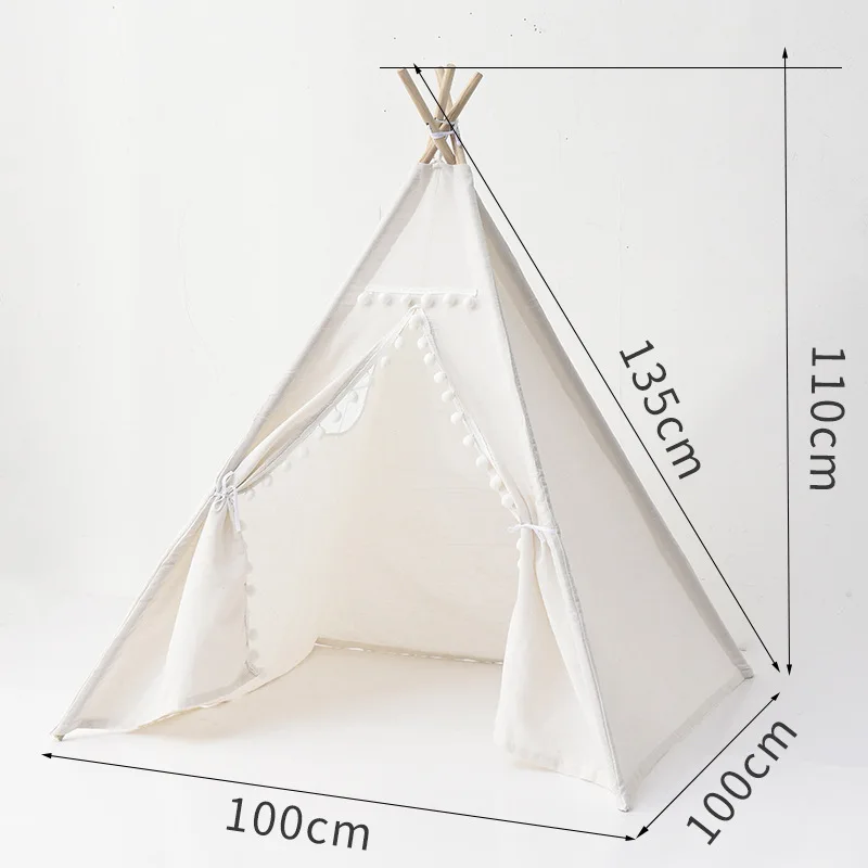 Portable Kids Tent Teepee Tent For Children Tipi Infantil House For Girl Cabana Boy Tents Decoration Carpet LED Lights: WHITE