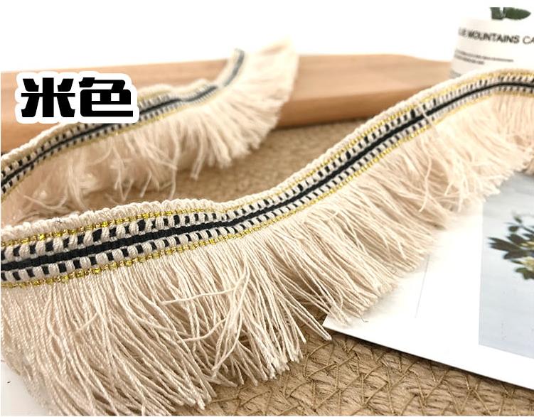 Cinta de encaje de hilo dorado, borlas, cortina, decoración de flecos, accesorios de ropa de viento étnico, 4,5 CM de ancho, 5 yardas/lote: 5Yard price / Beige