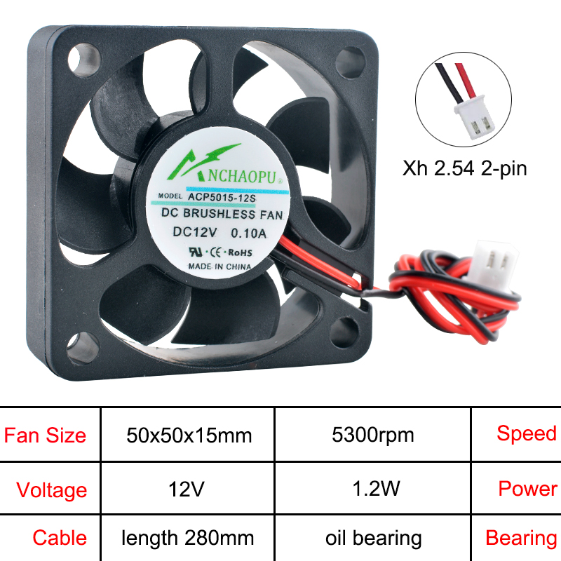 Industriell 50mm -axialfläkt –acp 5015 50 x 50 x 15mm multispännings  (5v/12v/24v) - kylfläkt för elektronik och kraftsystem: Guld-