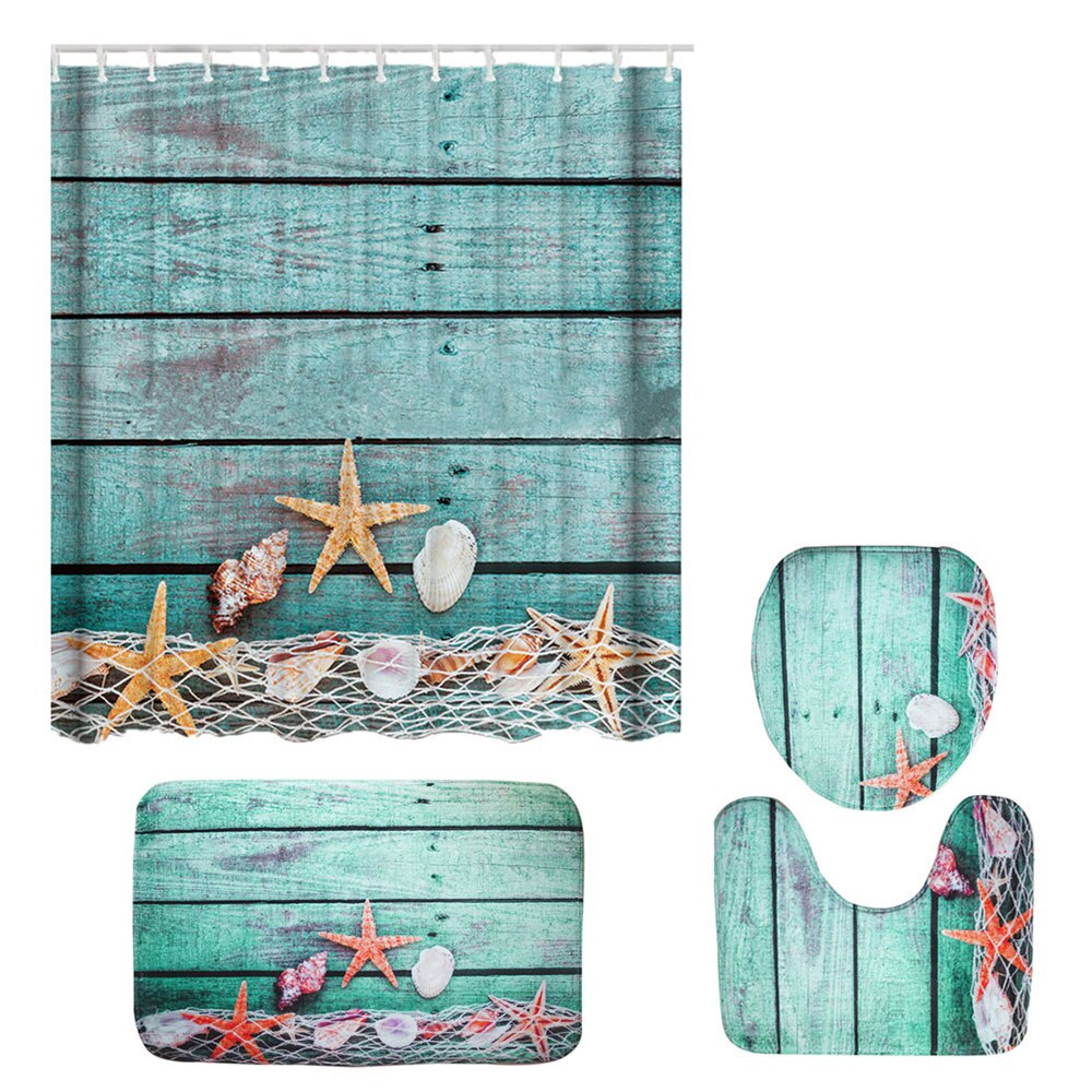 Printing Animal Bath Mat and Shower Curtain Set Absorbent Toilet Mat Bathroom Carpet Non-slip Foot Mat Microfiber Bath Mat: 4pcs-2NEW
