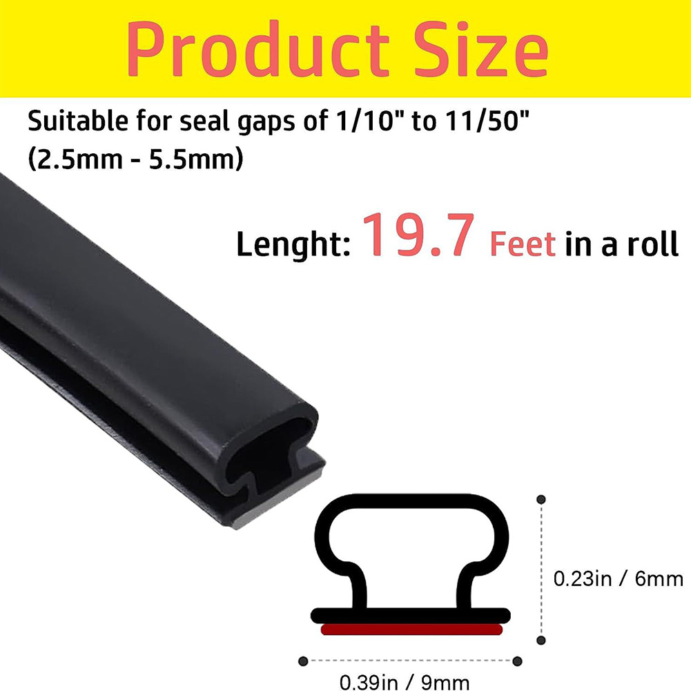 Door Seal Sealing Strip Security Door 19.7Feet Door Black Seal Strip Door Silicone Rubber Soundproofing Hardware