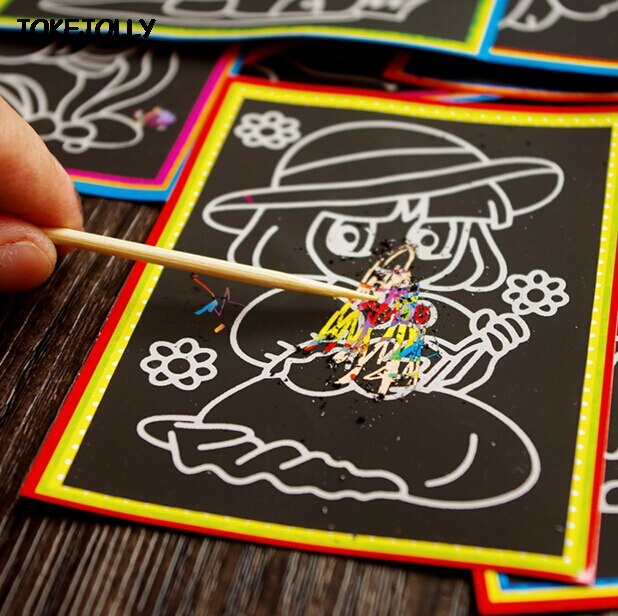 10 stuks Kleine en Grote Twee-in-een Magic Color Scratch Art Paper Coloring Kaarten Schrapen Tekening speelgoed voor Kinderen kids GYH