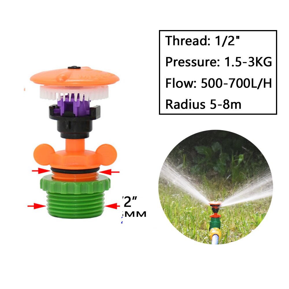 Garden Lawn Rotary Watering Sprinklers 1/2" 3/4" Thread 360 Degrees Farm Sprinkler With Support Irrigation Water Nozzle: 3I4