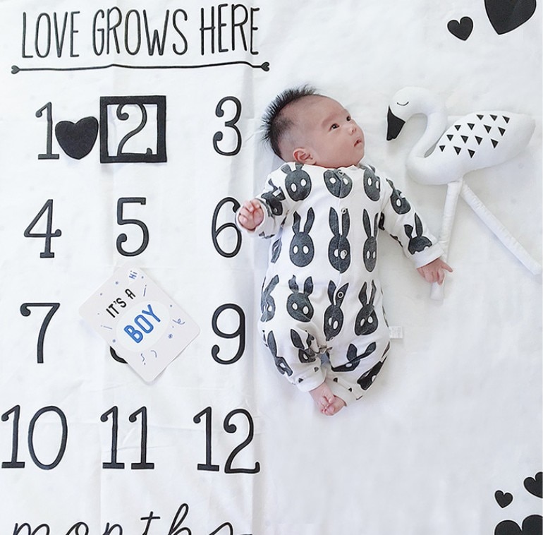 Bebis milstolpe filt panda tryck fotografi vecka månatlig tillväxt bakgrund tyg pojkar flickor barn kamera fotografering rekvisita