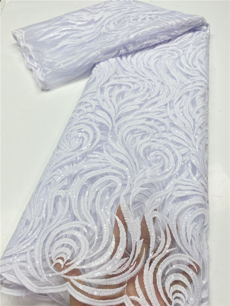 White French Tulle Lace Fabric Lace African Lace Fabric With Sequins Nigerian Lace Fabrics Sewing YA3698B-1: Picture 1