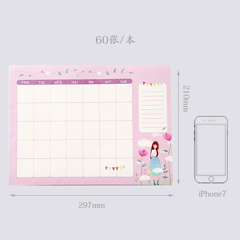 Cuaderno kawaii diario, semanal, mensual, planificador, Agenda, organizador, diario, escuela, A4 Flower, ,