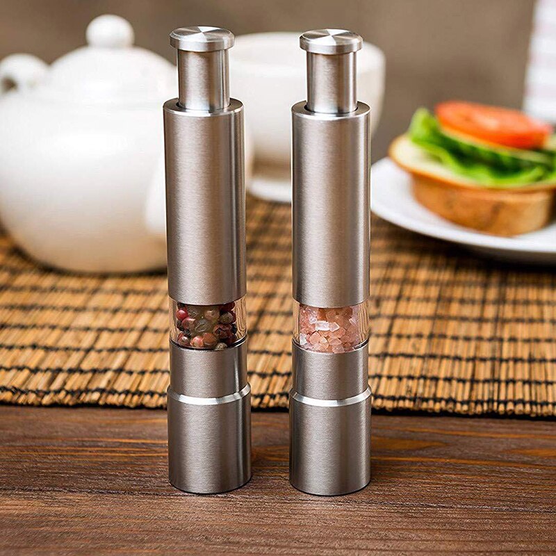 Leeseph Pepper Grinder, Stainless steel manual hand thumb press grinder mills for fresh seasoning