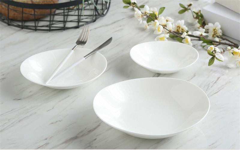 9.5 inch, plain white bone china big oval bowls, dinner catering dish for dessert / fruit serving, porcelain dinnerware