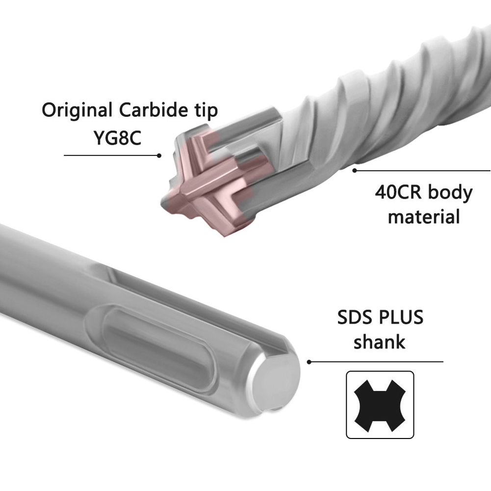 SDS Plus Drill Bit Concrete Cross Tips Bits 4 Cutters Ceramic Wall Brick Drilling Bits Electric Hammer Bits