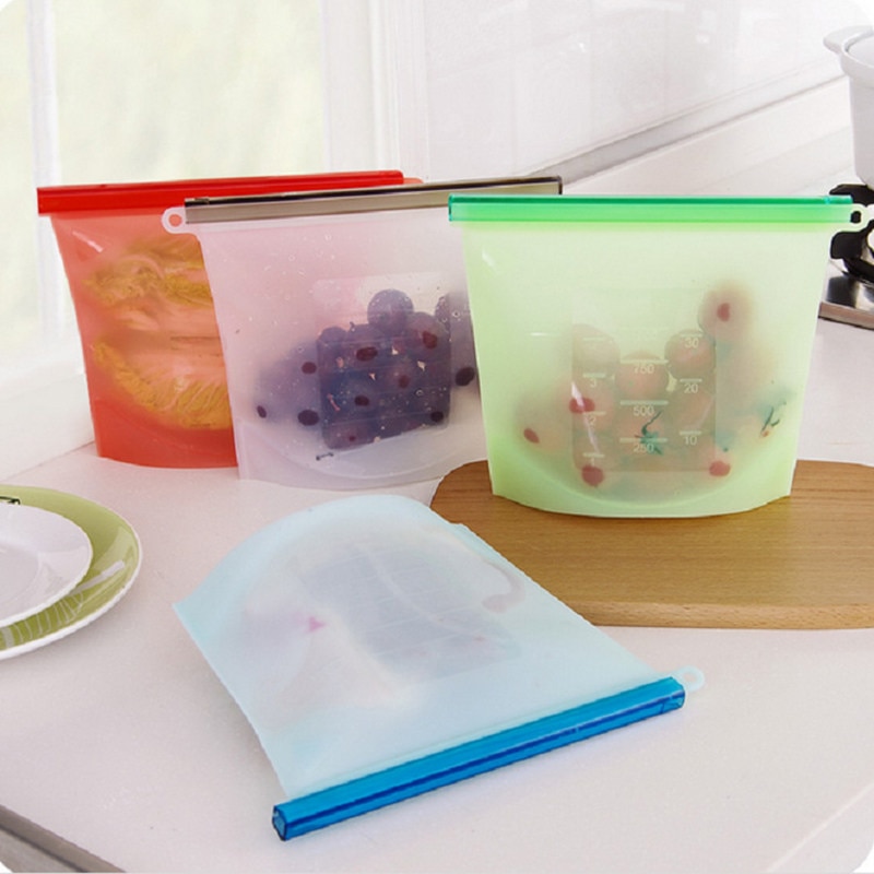 Reusable Silicone Vacuum Seal Food Keep Fresh Bag Fruit Meat Milk Storage Containers Refrigerator Bag Kitchen Organizer Gadgets