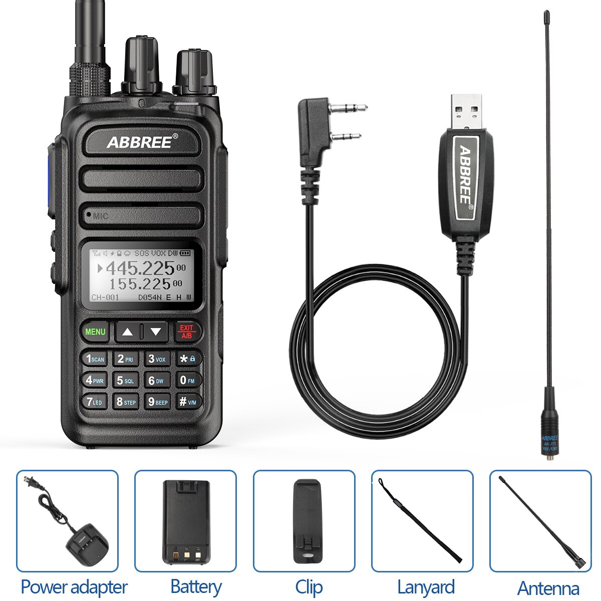 ABBREE-walkie-talkie AR-830, banda de aire de 136-520MHz, frecuencia de copia inalámbrica, soporte tipo C, Radio bidireccional Amateur: add cable 771