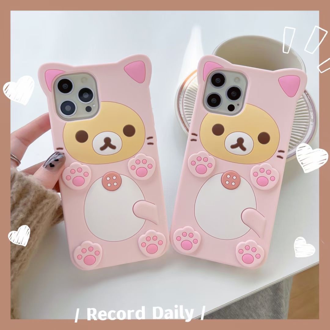3D Leuke Cartoon Beer Kawaii Zachte Siliconen Case voor IPhone 16 15 14 13 11 Pro Max 12 Mini XS XR X 8 Plus SE Beschermhoes