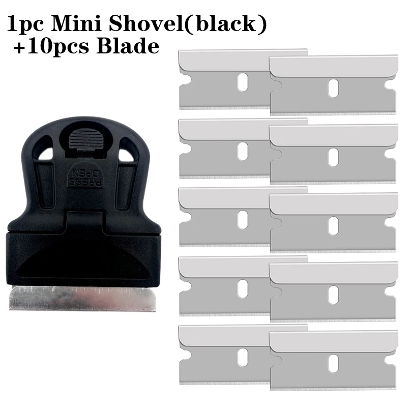11/1pcsScraper, Scraping Off Stickers, Paint and Old Glue, Glass and Car Window Film Adhesive Remover Mini Shovel with Blade: black