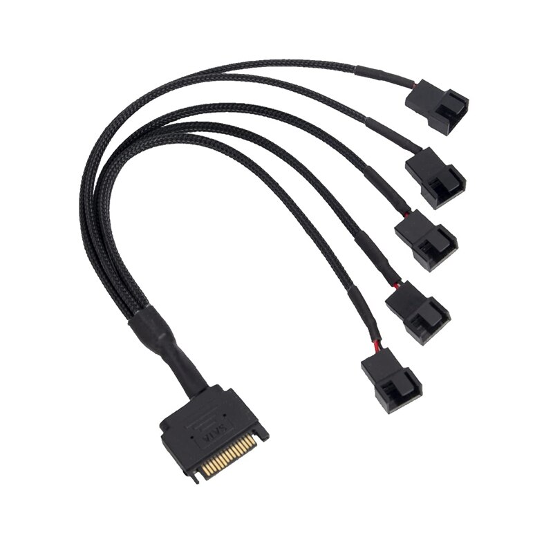Cooling Fan Adapter Cable, 15 Pin SATA To 5 X 3 Pin / 4 Pin PMW 12V PC Case Fan Power Adapter Cable To 15 Pin SATA