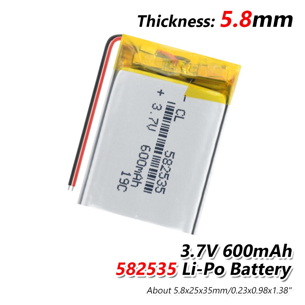 582535 3.7V 600mAh Rechargeable li lithium polymer li po Battery For Watch GPS LED Light MP3 Toy dvr navigation video recorder