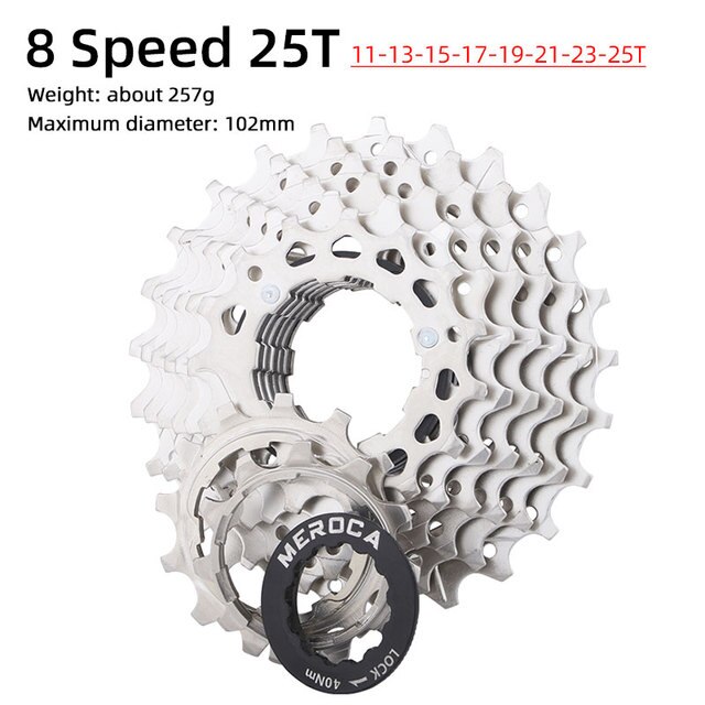 Road bike cassette 8 9 10 11speed 11T 25T 28T freewheel silver BMX cassette 8 9 10 11 speed: 8 Speed  11-25T