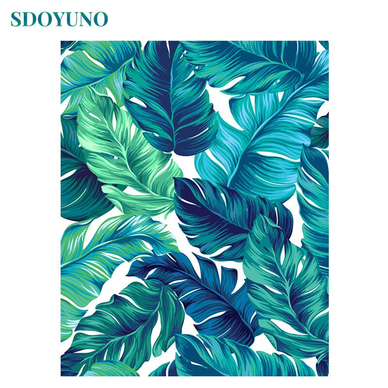 SDOYUNO Cuadros Pintura por Numero pintar por numeros oleo 60x75cm pintura por números DIY hoja verde DIY imágenes por números en lienzo pintura Digital sin marco para la decoración del hogar: 50x65cm no frame