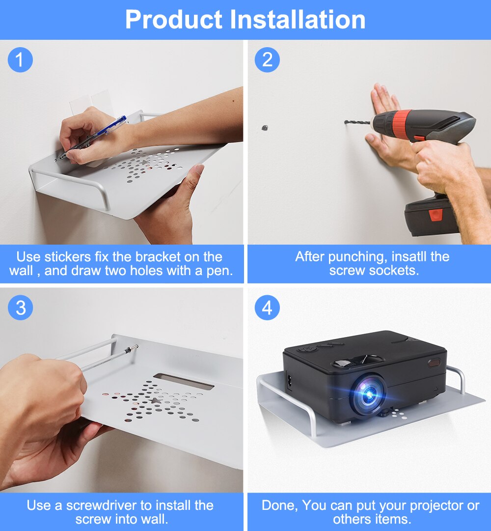 Aluminum Mini Projector Tray Bracket Projector Accessories Stand Wall Bracket Ceiling Bracket Support Room Proyector Holder