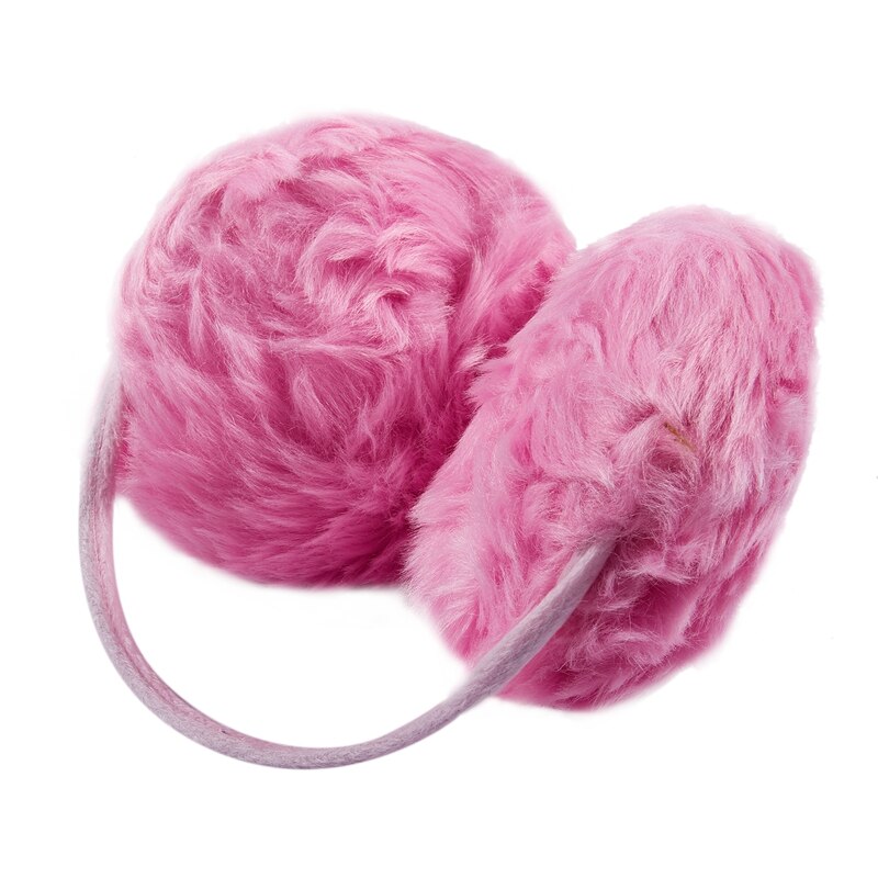 Woman Pink Plush Fluffy Back Ear Cover Warmer Muffs Earmuffs