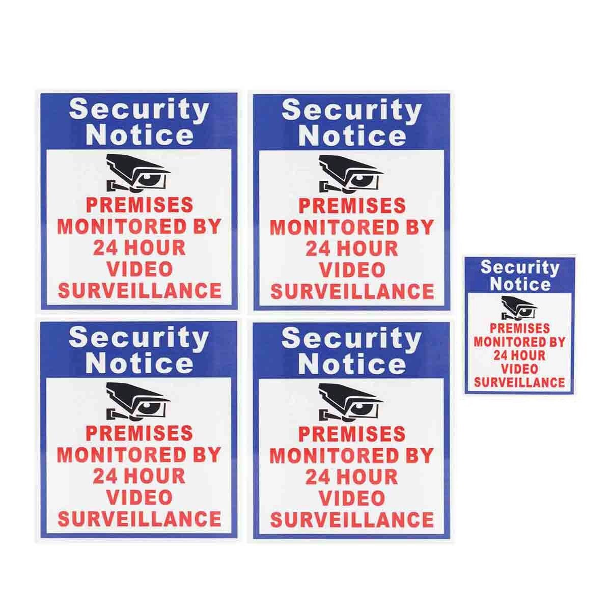 5x Lokalen Beschermd Door 24 Uur Video Surveillance Sign Sticker Bewakingscamera
