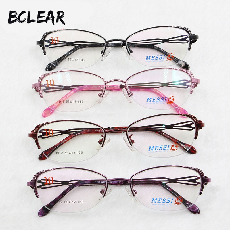 BCLEAR Mooie vrouwen cat eye stijl metaallegering brillen half frame vrouwelijke brillen zwart roze paars rood kleur 1012