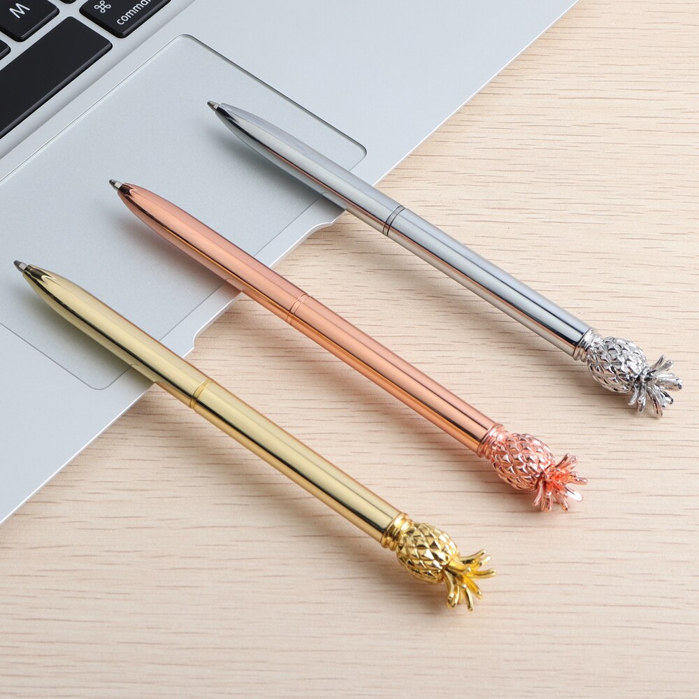 GENKKY Ballpoint Pen Pineapple Style Metal Material Sceptre Pens For School Office Colors Glossy Silver Gold Rosegood To Choose