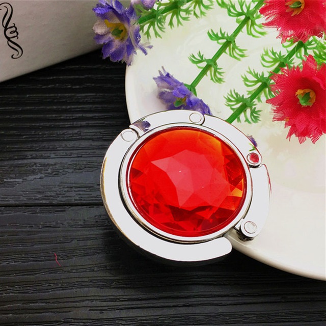 practical Portable Folding Table Desk Hanging Clip Crystal Alloy Purse Handbag Bag Hanger Hook Holder Desk Hanging Hook: Red